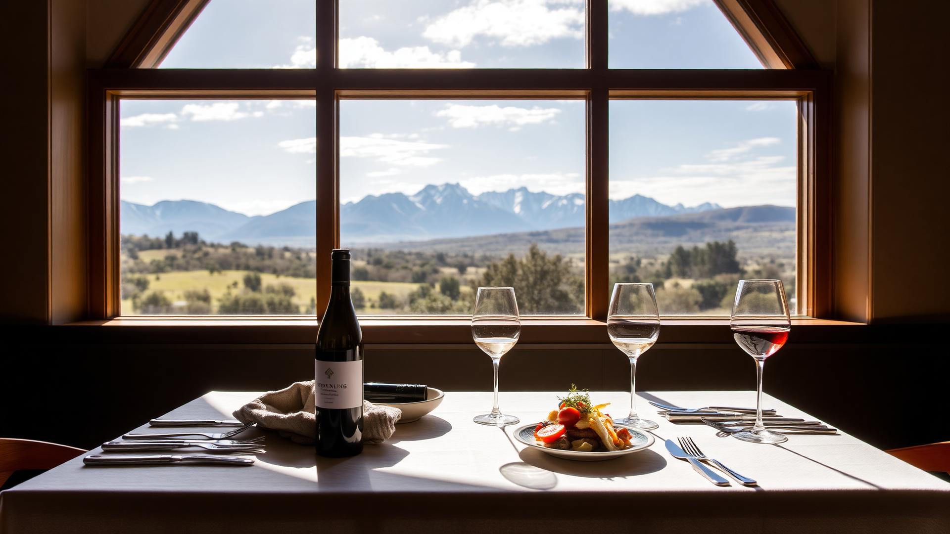 Mesa harmonizada em vinícola de Mendoza com vista para os Andes